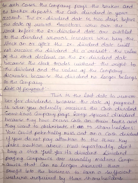 In such cases, the Company pays the backer and the bowker deposits the Coash dividend in your account. The ex-dividend date i