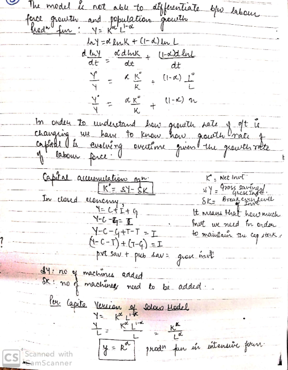 labour The model i not able to differentiate bw face growth and population growth Predh fur: y = Kand by = lnk + (1-2) du L d