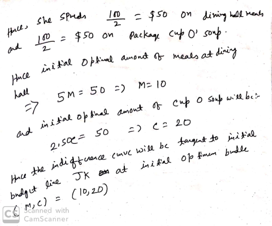 Spu she - prces to = $50 on dining hall meals 100 = $50 on Package cup o soup. initial Optimal ainont of meals at dining Huc