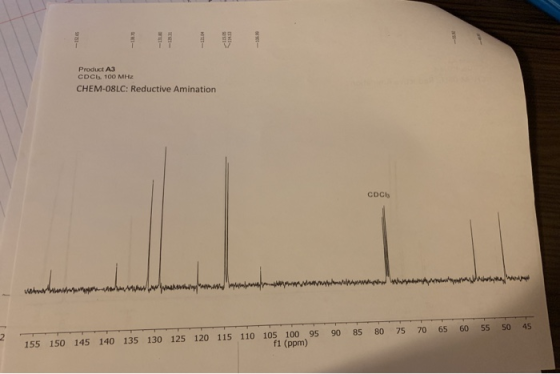 Product A3 CDCh 100 MHz CHEM-08LC: Reductive Amination CDCb wwwtw w 65 60 55 50 45 155 150 145 140 135 130 125 120 115 110 10