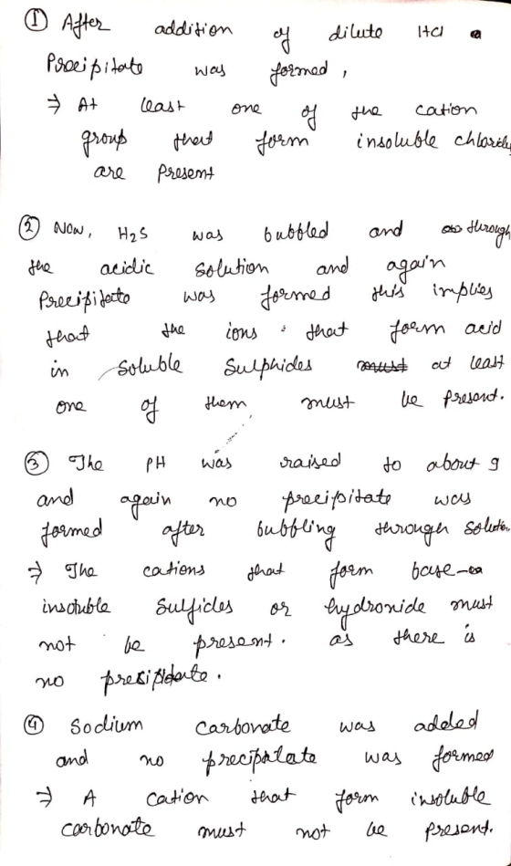 O After addition Precipitate was At least group that are present of dilute to a formed, one of the cation form insoluble chlo