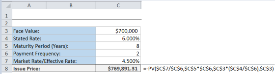 AB $700,000 6.000% 3 Face Value: 4 Stated Rate: 5 Maturity Period (Years): 6 Payment Frequency: 7 Market Rate/Effective Rate: