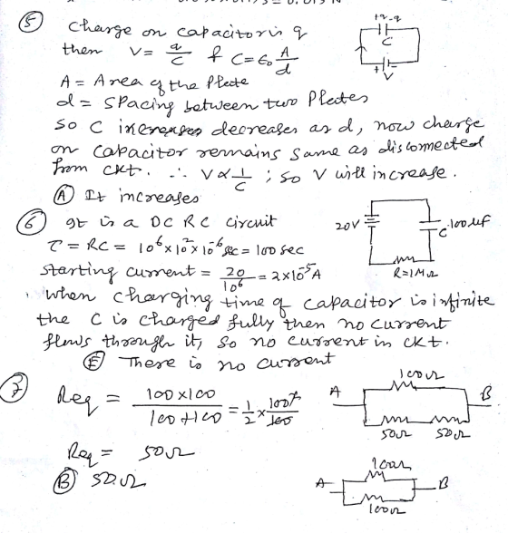 charge on then V= A= Area c, the plate ncoPacitor stertiny aau tima no Current 8 Ca levn