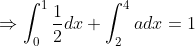 \Rightarrow \int_{0}^{1}\frac{1}{2}dx+\int_{2}^{4}adx = 1