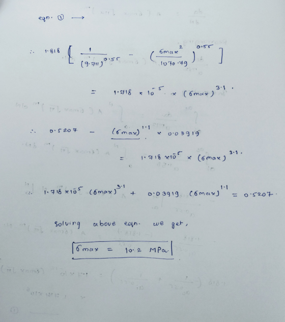 오 61 O 19 3.1 3-1 1.1 Solving c bove eo e ge 6max = 10.2 MPa.