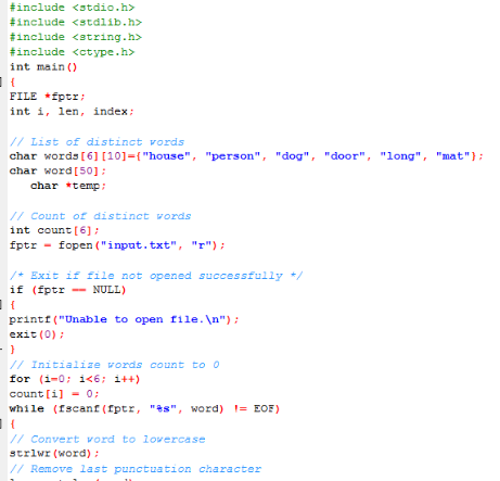 #include <stdio.h> #include <stdlib.h> #include <string.h> #include <ctype.h> int main() FILE *fptr: int i, len, index: // Li