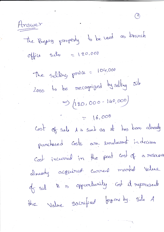 Answer ! The Buying property to be used as branch office setes = 120.000 The selling price = 104.000 Loss to be recognized by