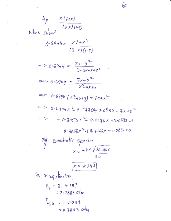 x (チ+x) When Stlved 13-x)(+X) 2- Bavadvatic sqvation 2a H quilibr iv m 2.4883 atm