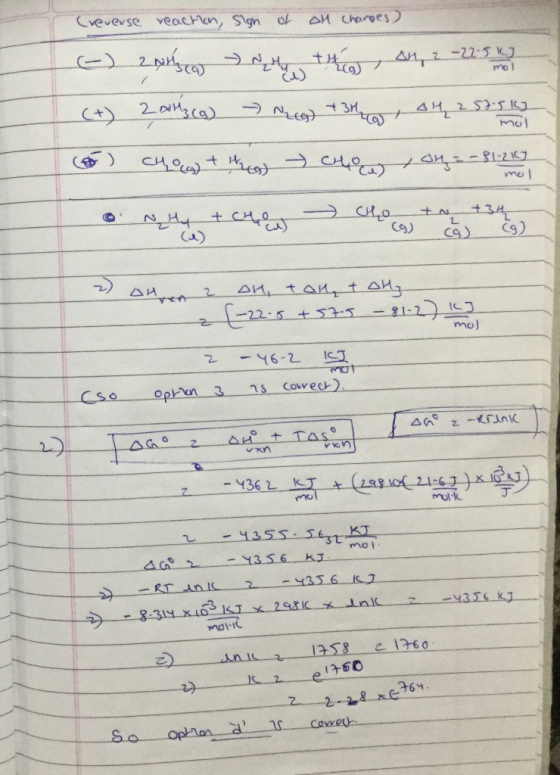 (reverse reaction, sign of oH changes) -) 2 Nic > Nh this (+) 2NH3(g) N. LEG) + 34 on, 2 - 225 x 04 2575kg mol (6) Chocas) +