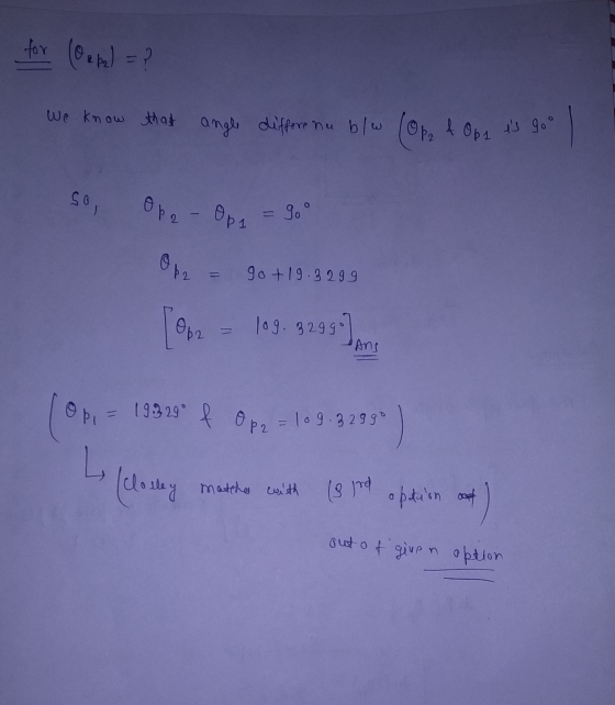 for (Oepal = ? We know that angle differe nu blw angle differenu b/w (Op, f Ops is goo SO Ope - Op1 0 m2 U go+19.3299 Opz = 1
