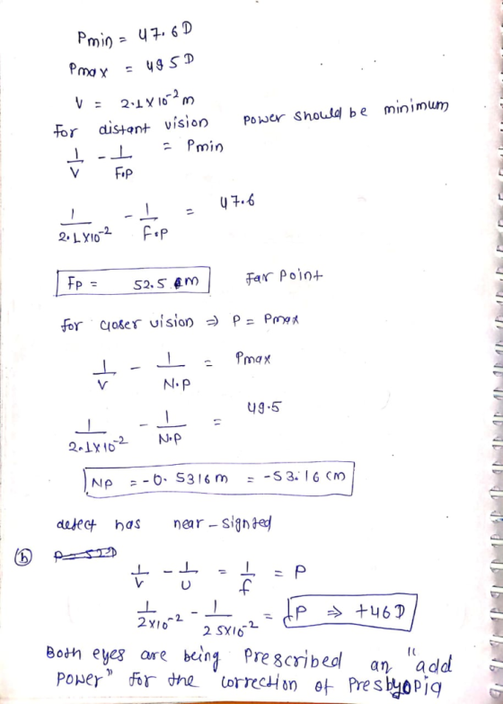 Pmin Pma x 21Y 16m minimum distant vision Pmin Power Shoula be For FiP V U7.6 2.LYIO Far Point Fp S2.SAm For Coser uision ) P