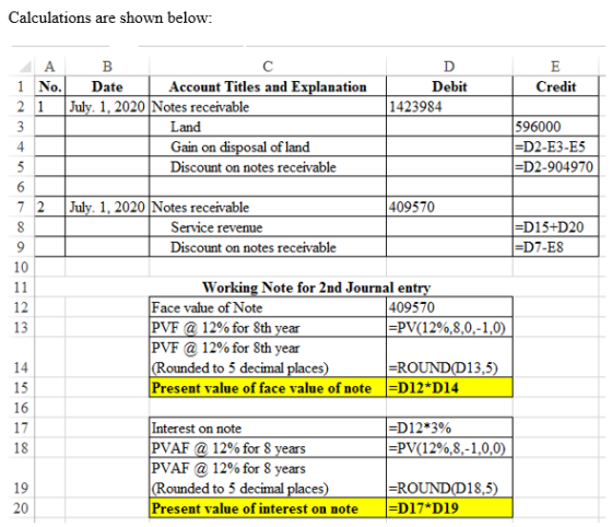 Calculations are shown below: Credit Debit 1423984 AAB 1 No. Date Account Titles and Explanation 21 July 1, 2020 Notes receiv