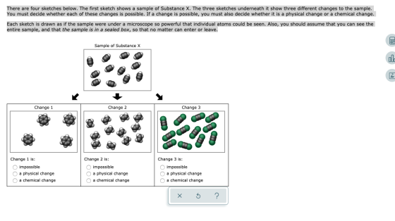 There are four sketches below. The first sketch shows a sample of Substance X. The three sketches underneath it show three di