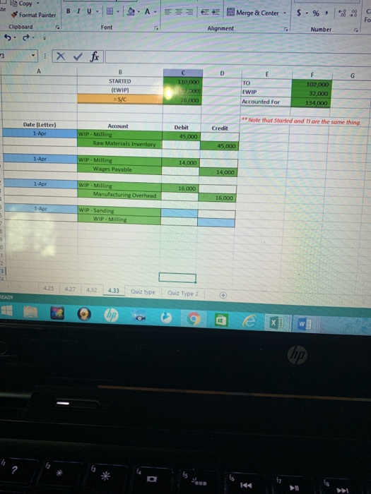 Copy . A FEE BIU. . Font Merge & Center - $ . % Format Painter Clipboard *88 Alignment 3 X fix STARTED (EWIP) Sc 110,000 000)