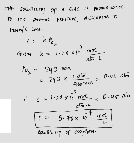 TtHE ColutiLITy Op A GAS PROPOR TION M TO PMRTIM PRE SCURE ACORDINg To HeNeys Cm ov C = mol GlvEN /28 x10 alh. L Po, 43 TRR