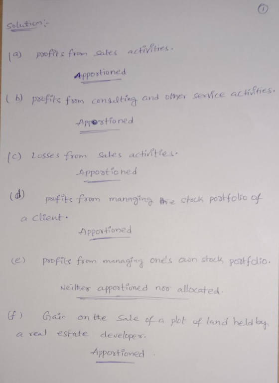 Solution - (a) activities. profits from sales Apportioned poofits activities. from consulting and other service Apportioned (