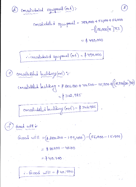 O con colidarled Equipment (net) :- consolidated equipment = 393,800 +57,000 +56,000 (15,00|2 )x3) $ 490,000 ci consolidaried