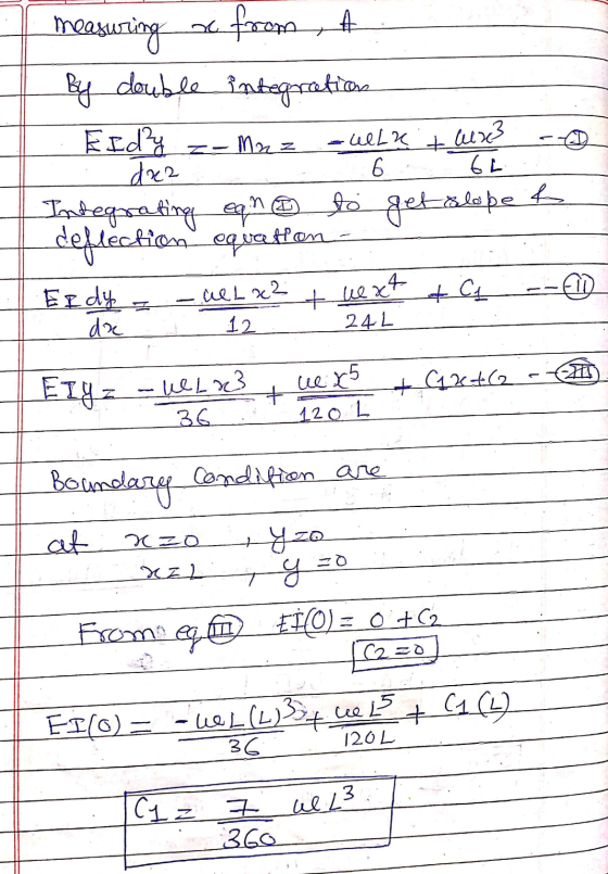 Maz + ND M L x2 (0х4- 12 24L 1 wer5 - W L x3 + (12+2 1C1 z 7 ul 13 measuring from , A By double integration Eidy -welz wer3 d