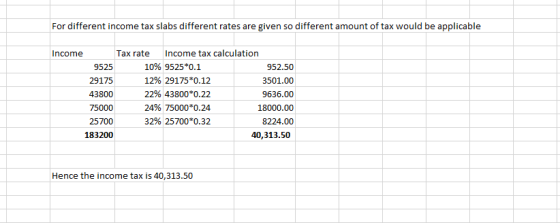 For different income tax slabs different rates are given so different amount of tax would be applicable Income 9525 29175 438