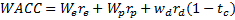 WACC = W,r, + W,r, + wara(1 –te)