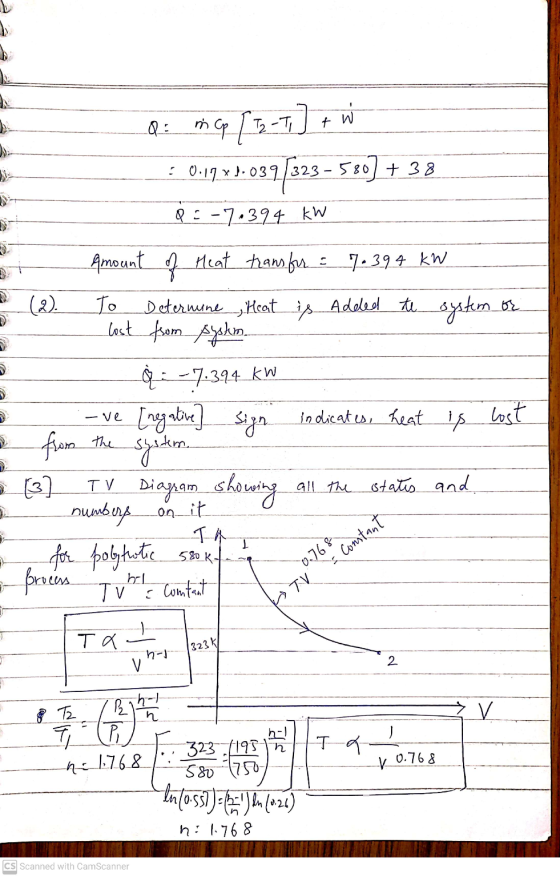 + > [ 2-T [0.191.039/323-580+ 38 * J.039/323 Q -7.394 kW -ve Amount of Meat transfor. = 7.394 KW (2) To Determine Heat is Add