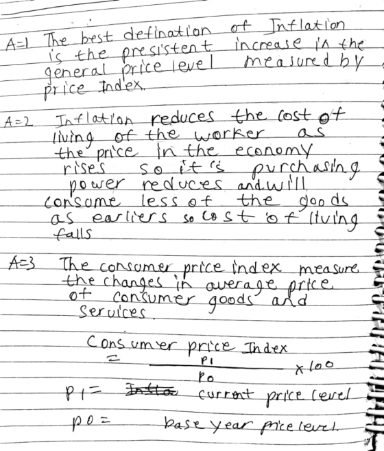 A=1 The best defination is the presistent general price level price Index of Inflation increase in the measured by A=2 Inflat