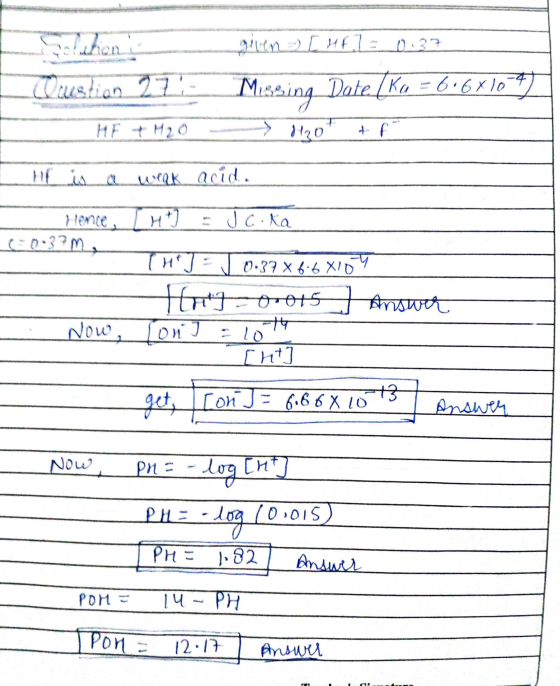 Golubien given 2 [H22_0.37 Wuustion 27 Missing Date. (Ka = 6068104 120 & f HE weak acid. Hence, H+ - J c ka (-0.37m THJEJ 0.3