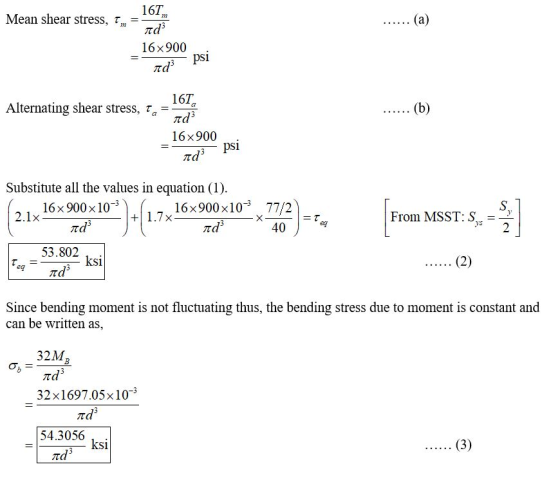 Mean shear stress, T, 772 = .(a) ...... 167 ad 16x900 ad psi (b) 16T Alternating shear stress, ta = ad 16x900 ad psi Substitu