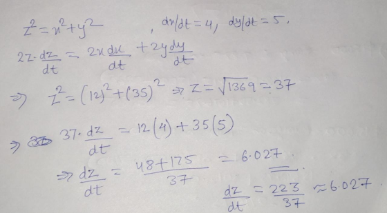 2 = 2²ty2 duldt= 4, dylat=5. 22-d2 = 2n du trydy at at dt » 2 = ( 123² +(35)2 => Z= /1369=37 = 12 (4) +35(5) > = 6.027 36 37.