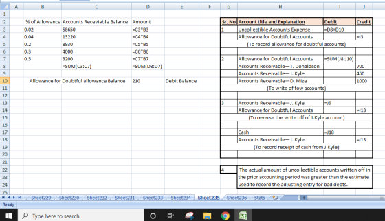 A B С D E F G H 1 Credit 2 3 Sr. No Account title and Explanation Debit 1 Uncollectible Accounts Expense =D8+D10 Allowance fo