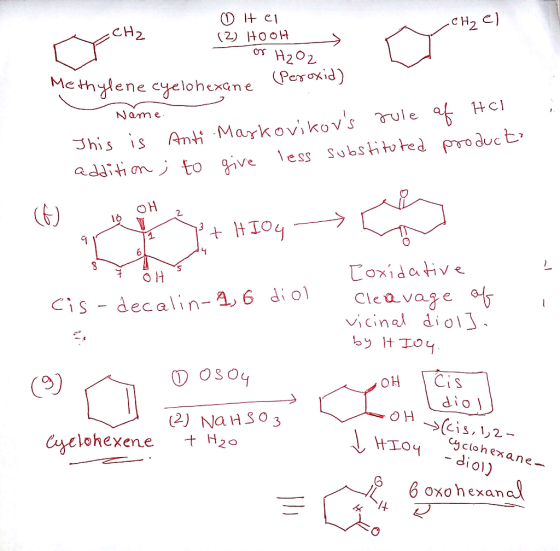- CH₂ el 0 Iten (2) HOOH or H₂O2 Methylene cyclohexane (Peroxid) Name. Стен, of Hel products This is Anti Maskovikors rule a