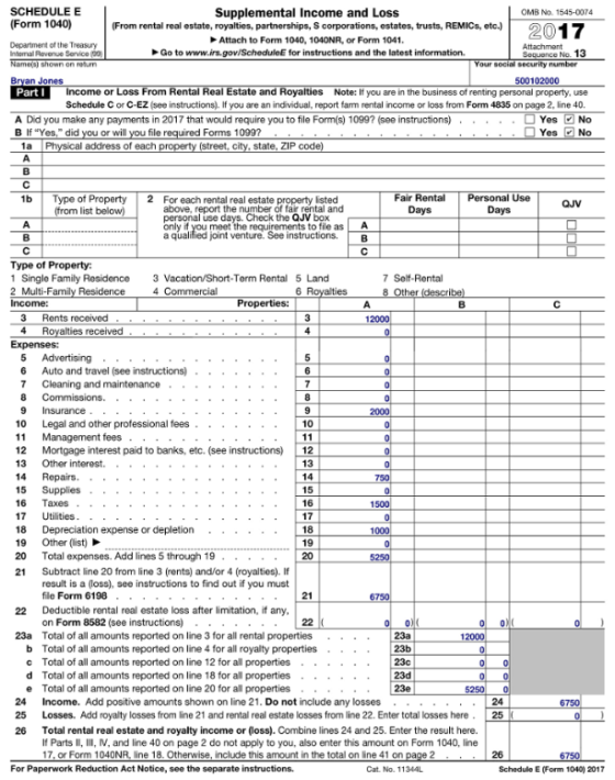 SCHEDULE E (Form 1040) Department of the Treasury Supplemental Income and Loss (From rental real estate, royalties, partnersh