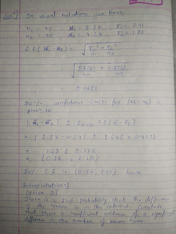 sol In usual notations we have, 2.41 40 S.57 4:24 A2 = VE1-73 Dz 2 SE(4, - 2) = T²+ TL 12 n2 5.8081 + 2.99 29 40 40 0.4691 c