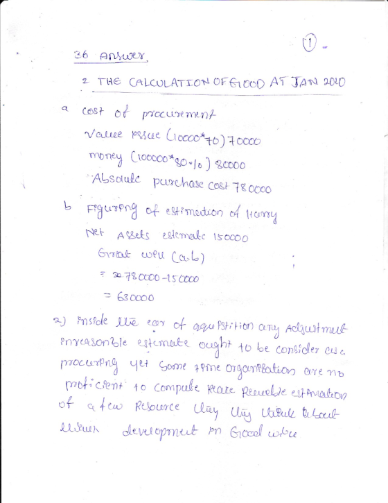 36 Answer 2 THE CALCULATION OF G1000 AT JAN 2010 b cost of procurement Nalle pesce (10000*70) 70000 money C100000*80-10) 8000
