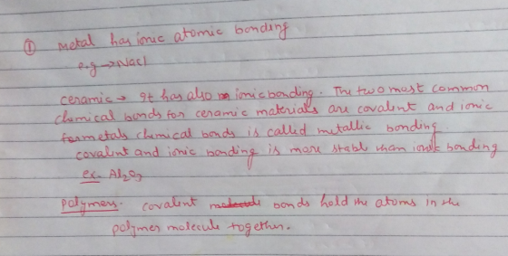 6 metal has ionic atomic bonding -Rog-Nach ceramic qt has also minic bonding. The two most common chimical bonds for cenamic