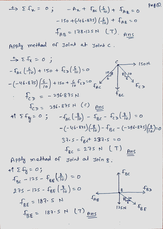 وه Ans с → Ison. 10 8 6 6.875 6 To) FAC FCD . 296.875 N. Ans t Efre=0 - Axt Fac ( 1 ) + FAR=0 pag. - 150 +(-461895) 14.) + fa