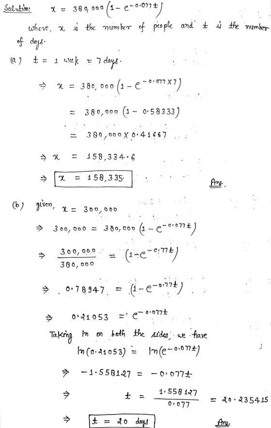 Solutions 2 = 380,000 1-6-0.0777 is the number of people and it is the number where, a of days (Q t = 1 week = 7 days => x =