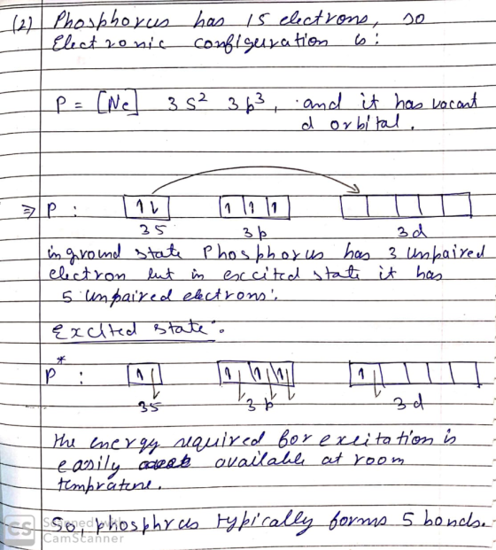 I Phosphorus Electronic has is electrons, configuration is! so IP = (Ne s² 363, and it has vocant d orbital. 111 17 10 II 35