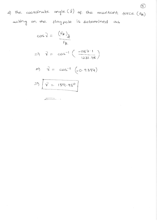 The ongle C3) o the resultont torce (Fe) eting on the tapole is detemmined as FP cos FR 53 COs