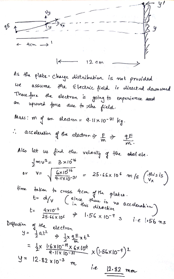 As plate chasge distnibuhion is nat providal we assume Electric field is direct~d down wand the elel ele - 25.LCx to^ m (s ri