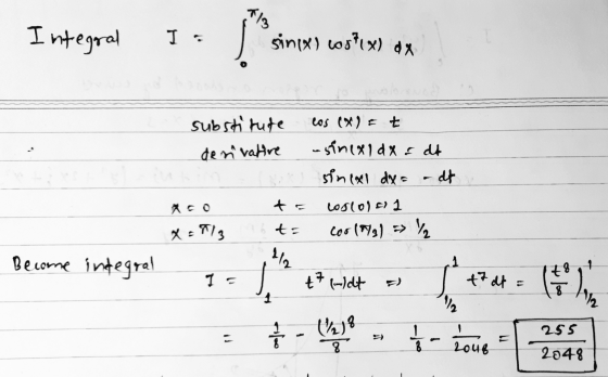 +13 Integral I sin(x) cost(x) dx substitute den vative los (X) = t asinexidas de sinex dx= - dt ta loglole 1 X = 413 ts cool9