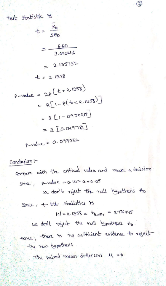 SEp 6.60 3.09024 - 2.13552 七= 2, 1353 Corpare usth the cntical vale ond maxa a duisiom The Pured mean di-ffer ena Li,ニ