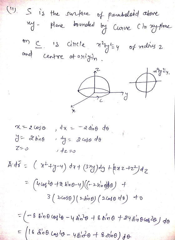 ny plane bounded (s is the surface of paraboloid above by Curve cinny phone circle ny = 4 and centore at origin. mtyy, on
