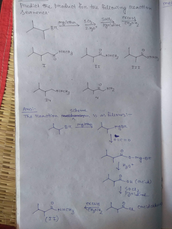 mes Predict the seanence preoduct for the following reaction ( mgrether soll, excess Pyrciéline CH₃Ni4, NACH N SONHCH II H2 T