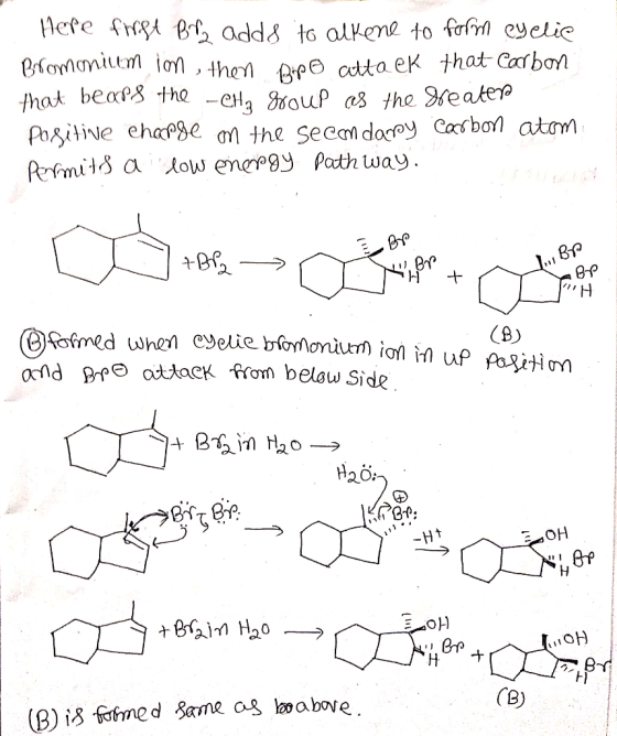 Hefe frg Br adds to alkene to for eyelic Bfonnanim o, h re cota ek that Ca bo that beaps the -CH ouP as the reate POgitive eh