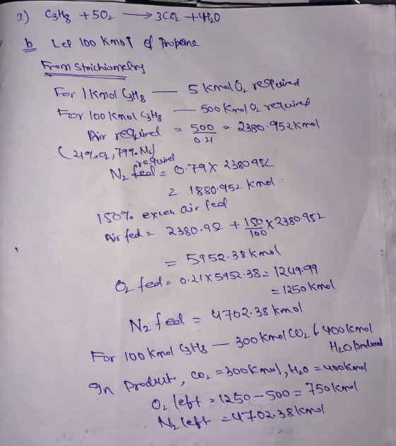 prequired In produit, co, zbooknol, Ho. a) Caltz +50₂ - 3co +H₂O b Leo 100 knop of Propane from stoichiomely For I knol GH8 5