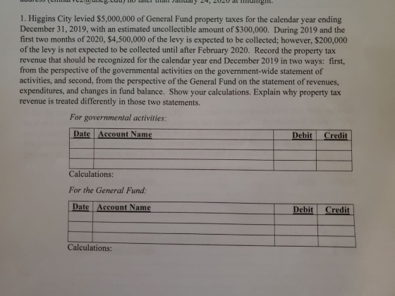 UV L i g.cuu TV Tavci ulan January 24, 2020 al 10mgill. 1. Higgins City levied $5,000,000 of General Fund property taxes for