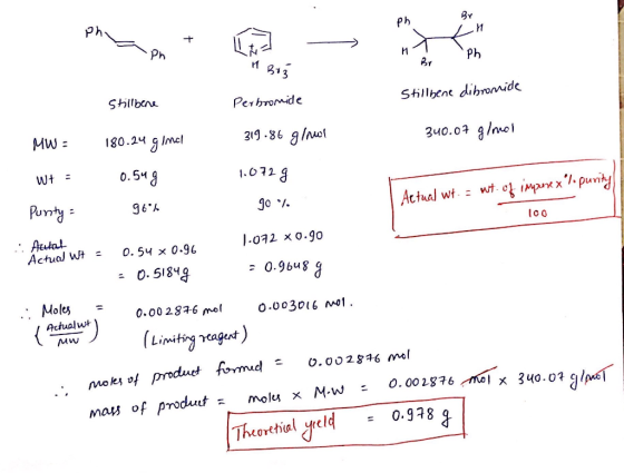 ph + Tuna - Bog Stillbene dibromide stillbene Perhoomide 319.86 grmoos 1.0729 340.07 gimo Mwa 180.24 gimol 0.54g 96% Wt = go
