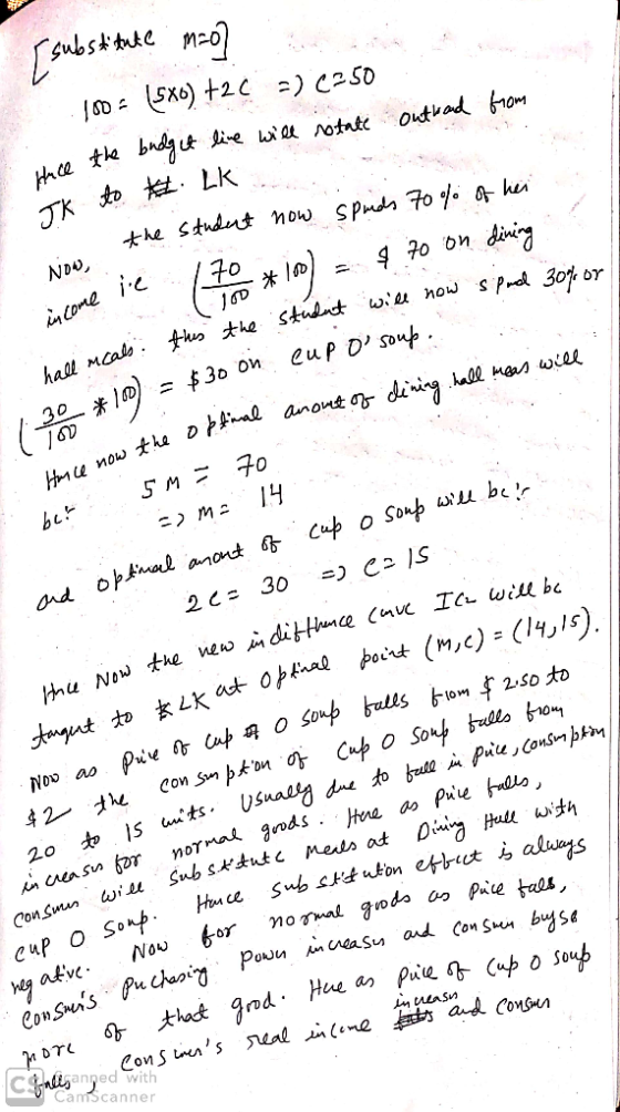 [substitute 100= (5x0) +2C =) C250 ince the budget live will istate NDO, income ie il to & hall meals th o * 10) = $30 on . H