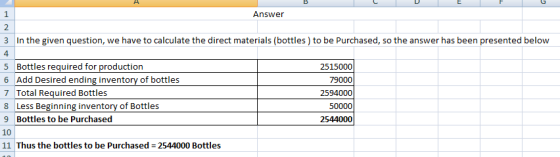 B G Answer 2 3 In the given question, we have to calculate the direct materials (bottles) to be purchased, so the answer has